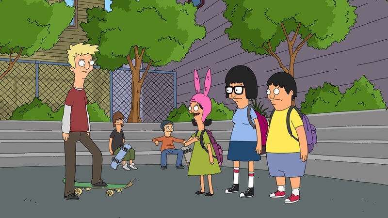Vorne, l-r: Logan, Louise, Tina, Gene – Bild: Paramount /​ FOX /​ 2012 FOX BROADCASTING /​ BOB’S BURGERS and 2012 TCFFC ALL RIGHTS RESERVED.