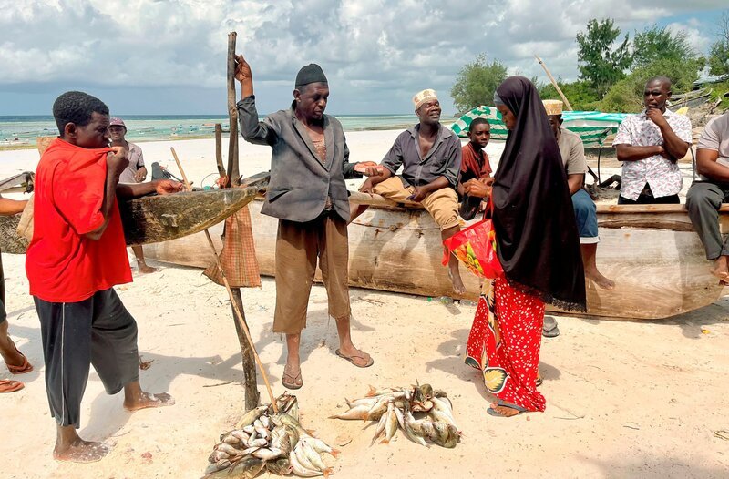 Fischer verkaufen Fisch am Strand. – Bild: phoenix