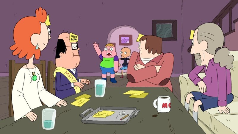 v.li.: Sue, Mayor, Clarence, Sumo, EJ, Mr. Pearson – Bild: Cartoon Network
