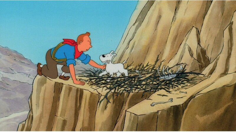 Auf dem Weg zum Sonnentempel durch Dschungel und Gebirge geraten Tim, Kapitän Haddock und Professor Bienlein in die Gefangenschaft der Inkas. Durch eine List können sie sich jedoch vor dem Opferritual retten und den Zauber brechen. – Bild: ZDF und Ellipsanime/​France 3/​M6/​Nelvana; Hergé – Moulinsar