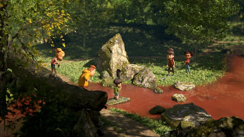 Die Kinder von Kleinwiesental sind entsetzt. Irgend etwas hat den Bach blutrot gefärbt. – Bild: La Station Animation – 2022 /​ ZDF