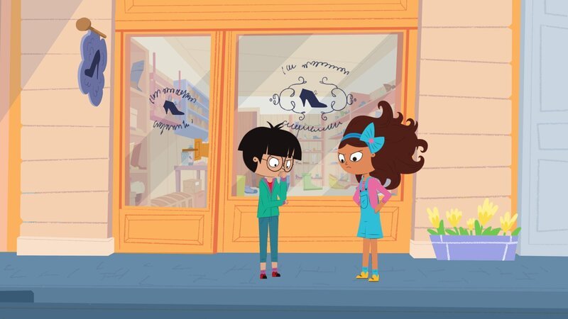 Sie suchen des Rätsels Lösung im Schuhladen. – Bild: SRF/​RTS/​Nadasdy Film/​Dschoint Ventschr