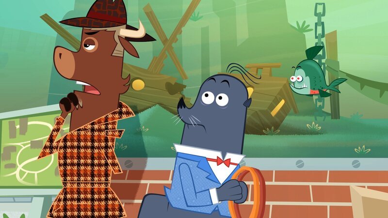 Sherlock Yack überlegt: „War der Seehund an dem Anschlag auf Piranha beteiligt“? – Bild: ZDF/​Mondo tv