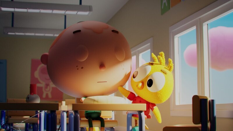 Das Lernen ist für Sven (l.) sehr anstrengend. Sein Kopf schwillt immer mehr an. Karla (r.) hat Mitleid und will ihm eine Ruhepause verschaffen. – Bild: DR, Sparre Production, GODO Films