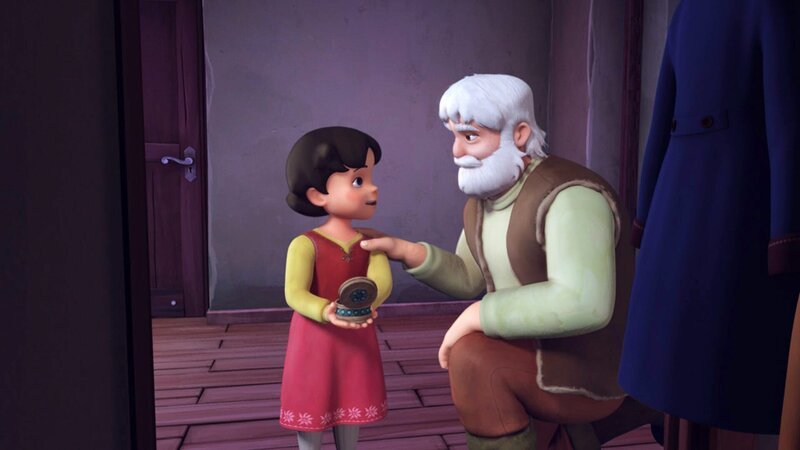 Großvater schenkt Heidi eine Brosche. – Bild: ZDF/​Studio 100 Animation/​Heidi Productions Pty. Limited