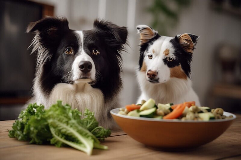 Hunde vor Gemüse. Können Hunde vegan gefüttert werden? – Bild: Bilderfest /​ ServusTV