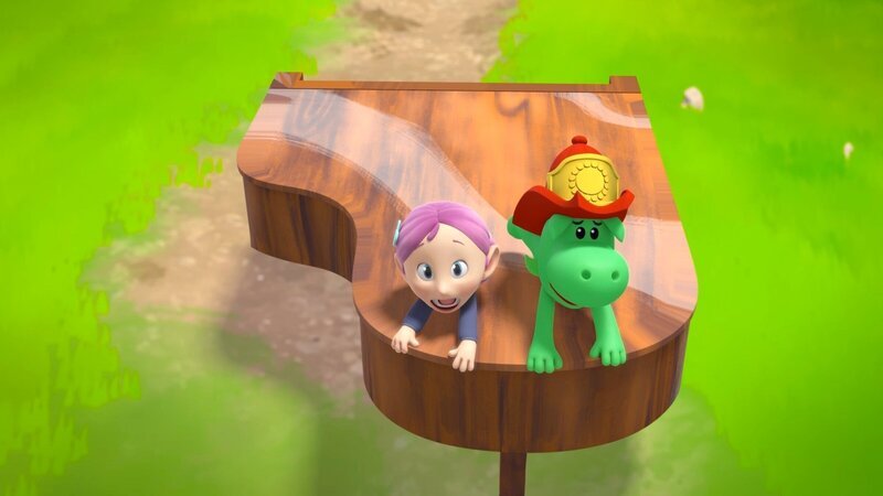 Ein Klavier zu transportieren, hatten sich Stella und Grisu sicher leichter vorgestellt. – Bild: MONDO TV Group, Pagot, Calidra, T2T, ZDFS