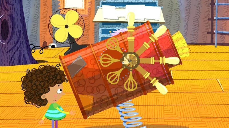 Mia nutzt die OPASGESCHICHTENVONFRÜHERMASCHINE. – Bild: rbb /​ Traumhaus Studios