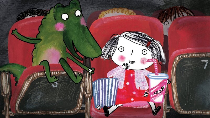 Rita war schon oft im Kino, aber das Krokodil noch nie. – Bild: rbb/​dansk tegnefilm