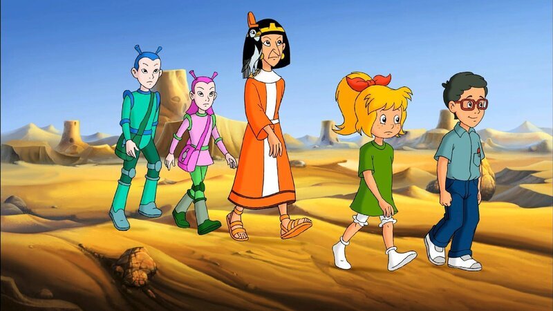 „Bibi Blocksberg“, „Die verhexte Sternenreise.“ Gemeinsam mit Florian soll Bibi für die Schule ein Referat vorbereiten. Die zwei studieren eine Sternenkarte von Bibis Mutter. – Bild: ZDF und Kiddinx