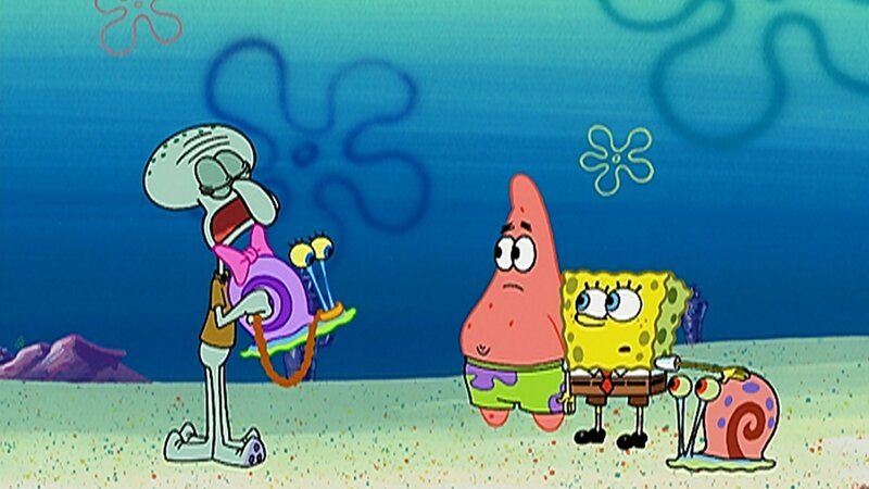 L-R: Squidward, Snellie, Patrick, SpongeBob, Gary. – Bild: ViacomCBS