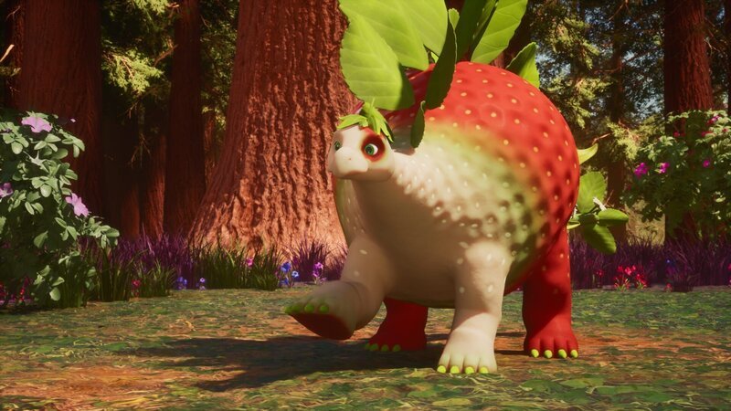 Selbst dieser schüchterne Erdbeersaurier lernt das Tanzen. – Bild: ZDF und Cheeky Little Media