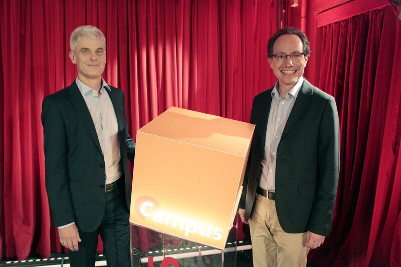 Heute zu Gast bei Campus Talks, von links: Prof. Dr. Gerd Kempermann und Prof. Dr. Andreas Lendlein. – Bild: BR/​Henrik Jordan