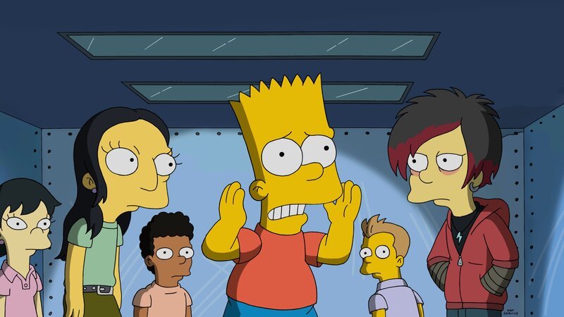 Bart (3.v.r.) hat einen ganz gewöhnlichen Weg gefunden, um an Ruhm zu gelangen. Doch wird er damit wirklich den gewünschten Erfolg erzielen? – Bild: Fox and its related entities