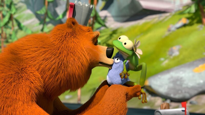 Grizzy ist fest davon überzeugt, dass seine angebetete Bärenfrau in einen Frosch verwandelt wurde. Doch auch die Lemminge haben Interesse an dem Frosch, da man auf ihm furchtbar gut Rodeo reiten kann.  +++ – Bild: Studio Hari S.A.R.L. /​ Die Froschkönigin