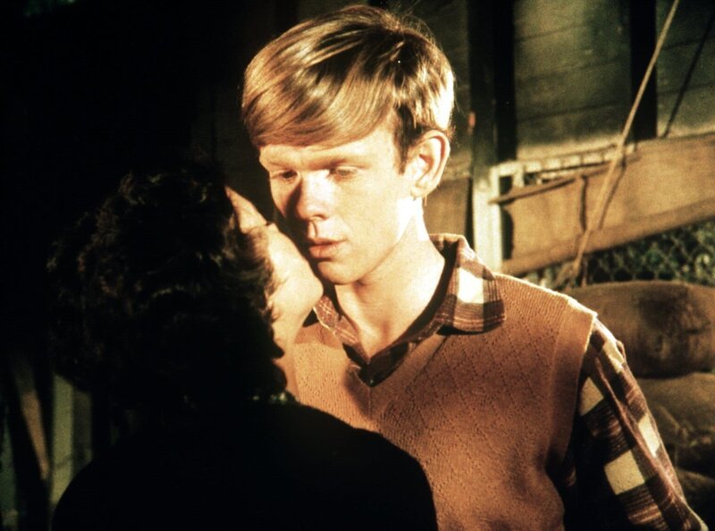 Jason (Jon Walmsley, r.) flirtet heftig mit Sally (Erin Moran, l.). Er weiß nicht, dass sein Bruder Ben in die junge Lady verliebt ist. – Bild: Sat.1 Gold