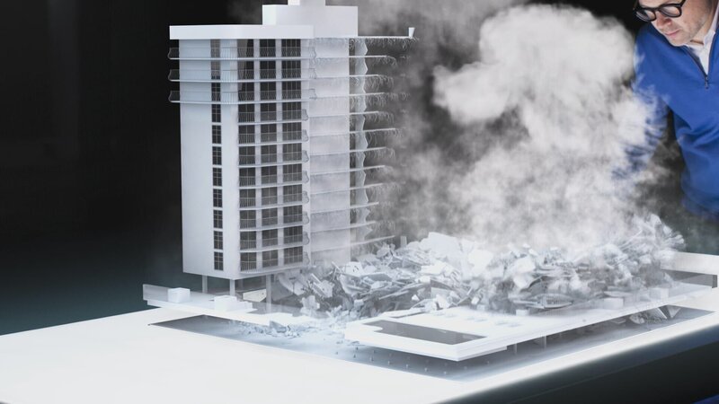 Pfusch am Bau und mangelnde Wartung führen mitten in der Nacht in Florida zum Kollaps eines Hochhauskomplexes. Experten rekonstruieren eine Katastrophe, die sich jahrelang anbahnte. – Bild: National Geographic