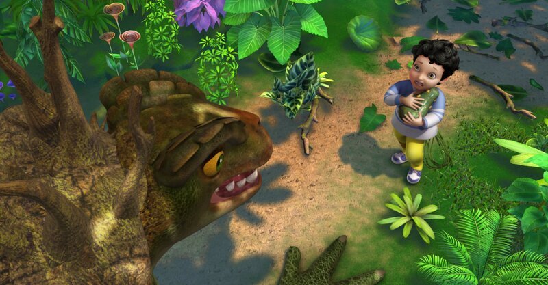 Die Sumpfmonstermutter fordert von Michael ihr Ei zurück. – Bild: ZDF /​ DQ Entertainment