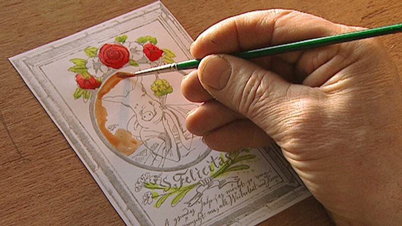 Bildhauer Bruno Karbacher entwirft Neujahrsgrußkarten. – Bild: BR