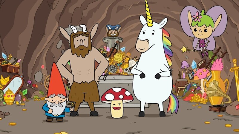 Auf ihrer Mission wollen die Helden – Herbert, Hufius, Tupfen, Blümchen und Twinkle (v.l.n.r.) – Hufius’ edlen Steinkrug, der vom Rätselmeister geklaut wurde, zurückerobern. – Bild: ZDF/​Tiger Aspect Kids & Family Limited, Movimenti Production, Zodiak Kids & Family France and Monello Productions