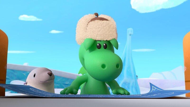 Grisu hat einen Plan, wie er das Haus aus Schnee bauen wird. – Bild: ZDF und © 2023 MONDO TV Group