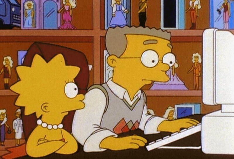 Smithers (re.) zeigt Lisa (li.) im Computer Burns Träume. – Bild: PR7; ProSieben Media AG