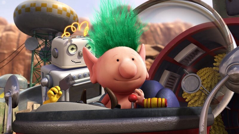 Oopsy hat ein schöne, schrille Frisur aus der Anlage bekommen. Bud-D gibt der Frisur den letzten Schliff. – Bild: KiKA/​Snapper Productions/​Q Pootle 5 LTD