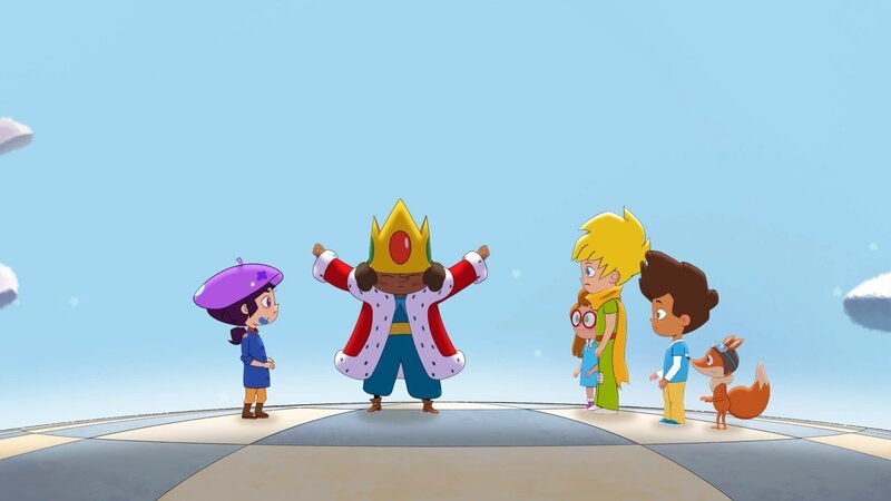 Der kleine Prinz und seine Freunde mit dem König von Allem, der sich kritisiert fühlt. – Bild: WDR/​Method Animation