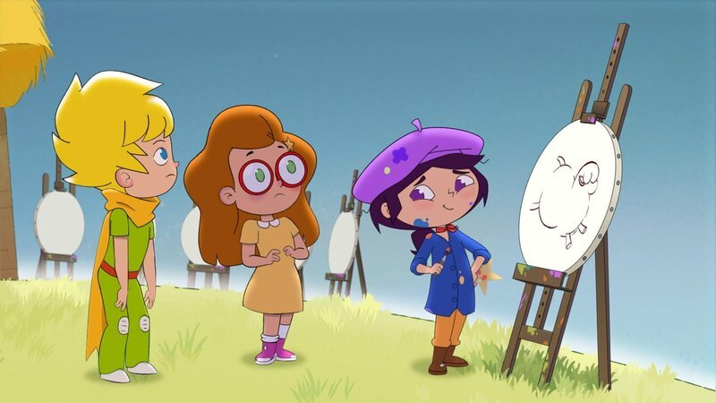 Der kleine Prinz und Charlotte schauen der Sternenmalerin zu. Sie hat viel zu tun. – Bild: WDR/​2024 Method Animation