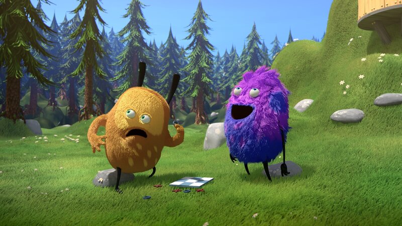 Strit hat keine Lust mehr, mit Kiwi langweilige Brettspiele zu spielen. Da kommt ihm der Besuch von seinem Cousin gerade recht. – Bild: NDR/​Copenhagen Bombay