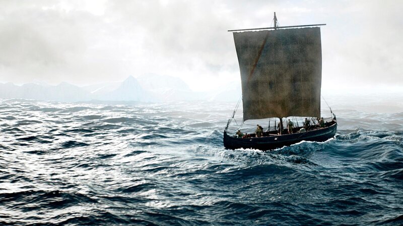 Die Fahrt von Grönland nach Neufundland war selbst für die sturmerprobten Wikinger eine Herausforderung. Vor allem Eisberge stellten eine permanente Bedrohung dar. – Bild: phoenix/​ZDF/​Faber Courtial