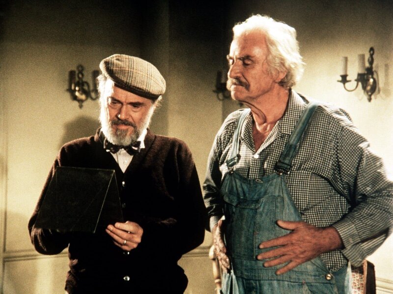 Der alte Mason Beardsley (John Beal, l.) ist nach fünf Jahren wieder nach Walton’s Mountain zurückgekehrt. Er erzählt Sam (Will Geer, r.) von seinen Erlebnissen in Atlanta. – Bild: Sat.1 Gold