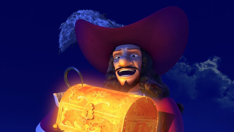 Captain Hook hat die Dunkelheit in Nimmerland ausgenutzt und das Juwel der Sonne gestohlen. Ob er sich zu früh freut? Ob er die Truhe, in der sich das Juwel befindet, in seinen Händen behalten kann? – Bild: ZDF /​ DQ Entertainment