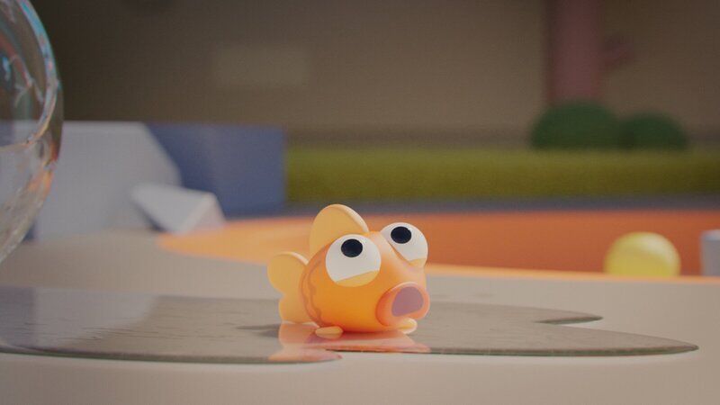 Oh je! Goldies Goldfischglas ist kaputt! Jetzt sitzt sie auf dem Trockenen! – Bild: DR /​ Sparre Production /​ GODO Films