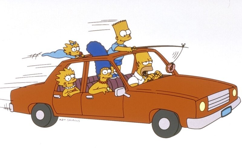 (10. Staffel) – Die Familie Simpson in Aktion (v.l.n.r.): Maggie, Lisa, Marge, Bart und Homer. – Bild: Twentieth Century Fox Film Corporation