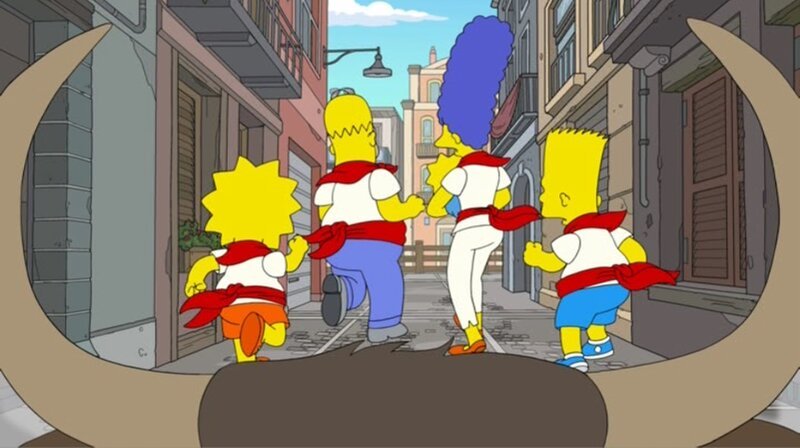 In großer Gefahr: Lisa (l.), Homer (2.v.l.), Maggie (M.), Marge (2.v.r.) und Bart (r.) … – Bild: 2013 Twentieth Century Fox Film Corporation.