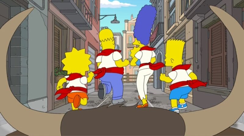 In großer Gefahr: Lisa (l.), Homer (2.v.l.), Maggie (M.), Marge (2.v.r.) und Bart (r.) … – Bild: 2013 Twentieth Century Fox Film Corporation.