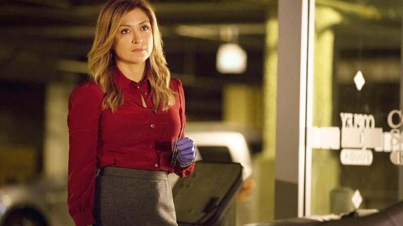 Maura Isles (Sasha Alexander) riecht am Körper eines Toten Gift als sie die Leiche am Tatort untersuchen will … – Bild: TVNOW /​ Warner Bros.