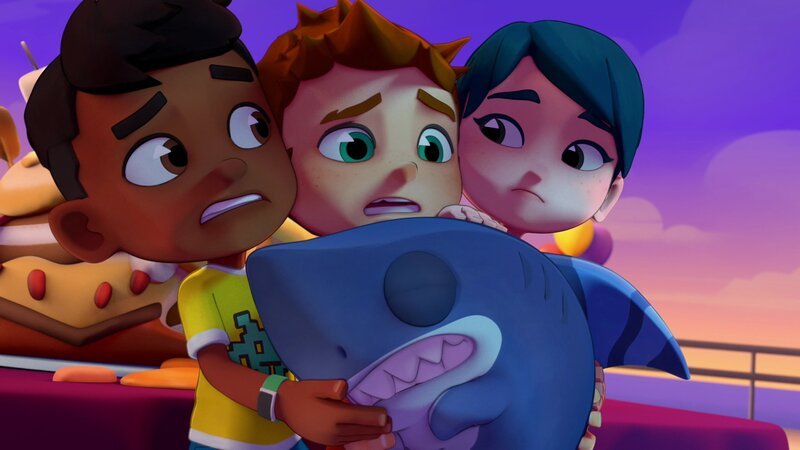 Vorne: Sharkdog. Hinter, v.li.: Royce, Max, Olivia – Bild: Paramount