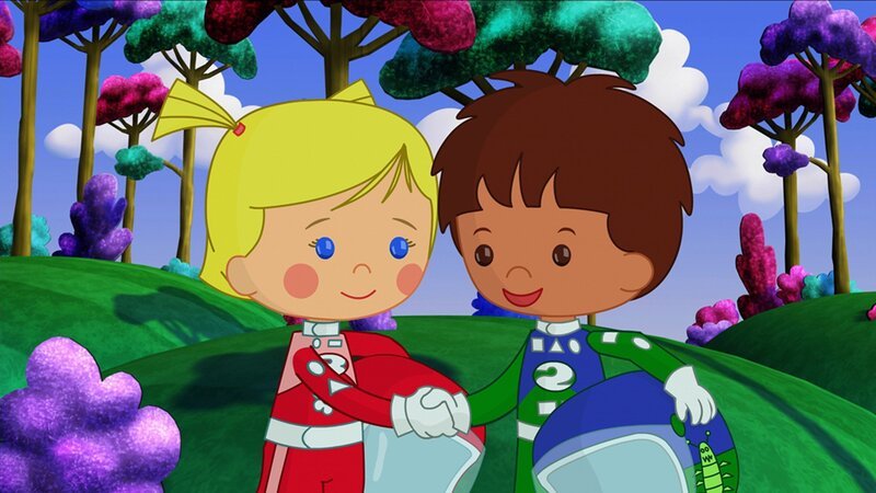 Finn gratuliert Zoé zum gewonnen Autorennen. – Bild: KI.KA/​Mike Young Productions