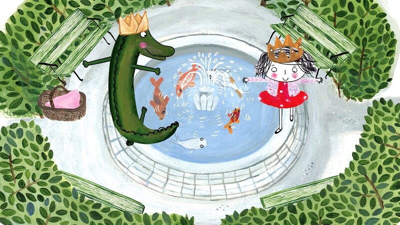 Spaziergang im Schlosspark, natürlich nur mit Krone! – Bild: rbb/​dansk tegnefilm