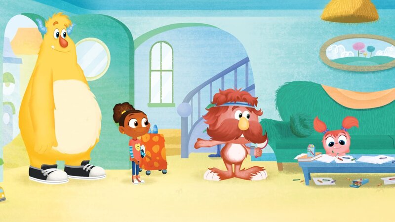 Papa Plink bittet die Monstersitter, Tillie zum Fototermin zu bringen. – Bild: KiKA/​Nelvana