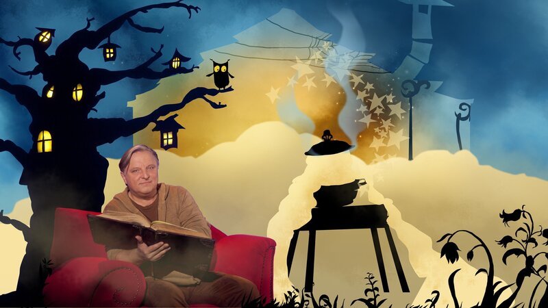 Axel Prahl erzählt das Märchen „Der süße Brei“. – Bild: rbb/​Hanna Boussouar