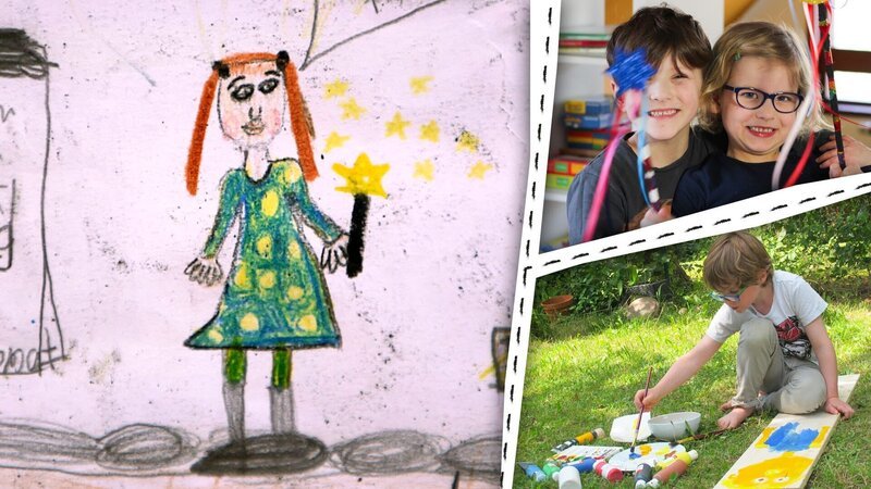 Jane und Suvi basteln Zauberstäbe und Liam malt auf Holz. – Bild: KiKA Jane und Suvi basteln Zauberstäbe und Liam malt auf Holz. – Bild: KiKA