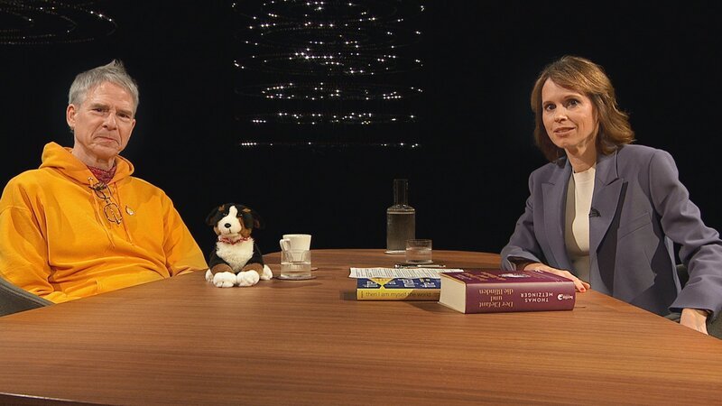 Christof Koch, Neurowissenschaftler, mit Moderatorin Barbara Bleisch – Bild: SRF