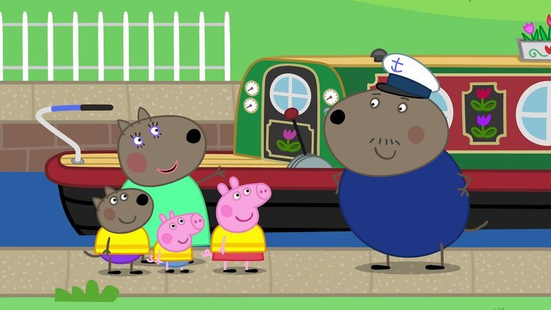 L-R: Danny Dog, Mrs. Dog, George Pig, Peppa Pig, Captain Dog – Bild: Paramount