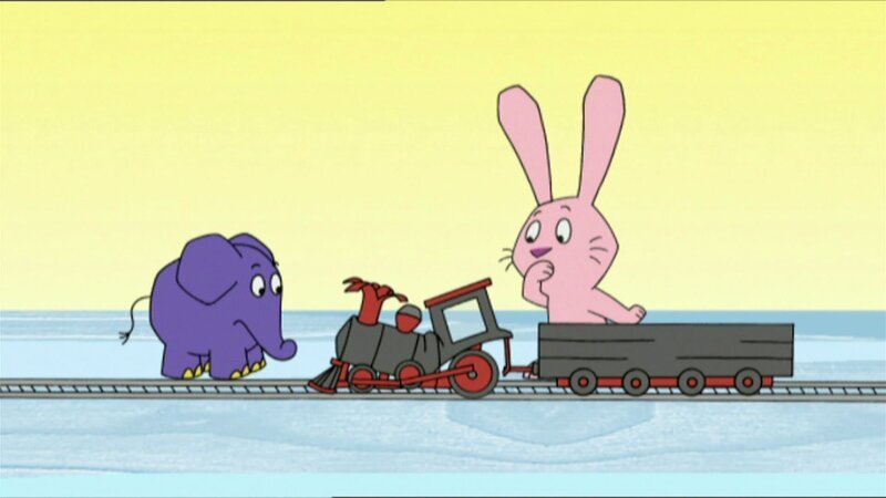 Hase und Elefant erleben eine Geschichte mit großen Fahrzeugen. – Bild: WDR