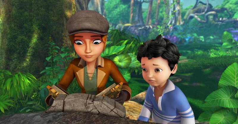 Sienna hat Michael dazu gebracht, ihr das Große Buch zu bringen. Mit Hilfe des Buches will Sienna die Zeichen auf der Steinplatte vor ihr entziffern. – Bild: ZDF/​DQ Entertainment