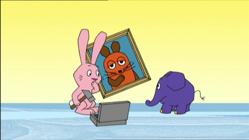 Hase und Elefant wollen ein Bild aufhängen. – Bild: WDR