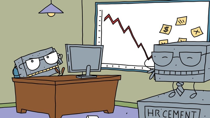 Herr Zement sitzt in seinem Büro und schmiedet neue Pläne, seinen Umsatz zu erhöhen. – Bild: NDR/​DR & Nice Ninja